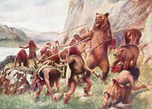 Bears Prints: Stone age man hunting wild bears