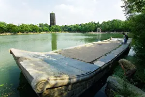 Chinese Architecture Prints: Stone boat at the bank of Weiming Lake, Peking University, China