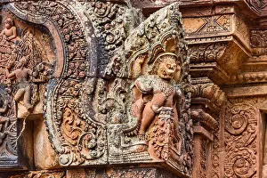 Khmer Prints: Stone carvings at Prasat Banteay Srei temple ruins