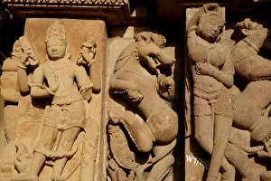 Domes Prints: Detail of the stone carvings on the walls of the Kandariya Mahadeo Temple Khajuraho Madhya Pradesh India