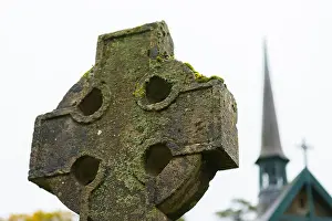 Holy Trinity Prints: A stone Celtic Cross outside Holy Trinity Church, in the parish of Llanegwad, Pontargothi
