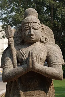 Namaste Prints: a stone sculpture in welcome position, india