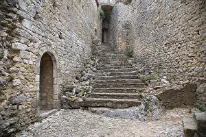 Old Street Prints: A stone staircase in the medieval town of saint-montan (france)