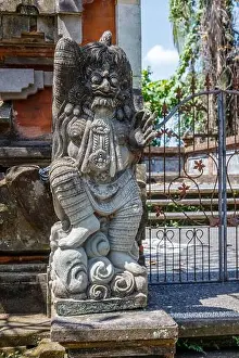 Guardian Prints: Stone statue of Rangda at Balinese Hindu Pura Dalem (Temple of the Dead) entrance