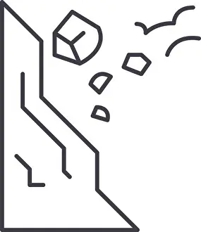 Debris Prints: Stones falling line icon concept. Stones falling vector linear illustration, symbol, sign