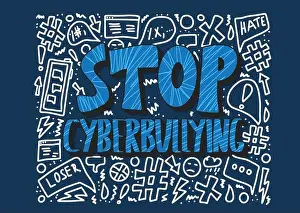 Gossip Prints: Stop cyberbullying poster template with design elements. Vector text about internet hate