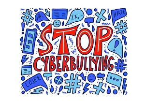 Gossip Prints: Stop cyberbullying slogan with design elements. Vector stylized text and decoration