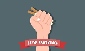 Destroy Prints: Stop smoking concept. Hand crushing or holding the cigarette