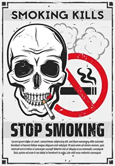 Nicotine Prints: Stop smoking poster of skull with cigarette