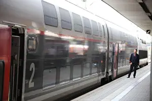 Stopping TGV at the main station Mannheim (Baden-Wurttemberg, Germany, July 8, 2020)