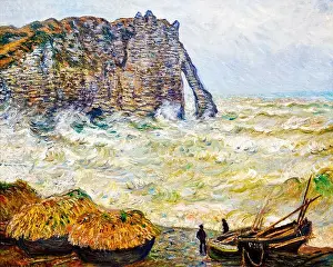 Moody Sky Prints: Stormy Sea in Étretat (1883) by Claude Monet – Impressionist Coastal Landscape