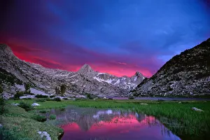 Calmness Prints: Stormy sunset over Evolution Lake John Muir Trail High Sierra California
