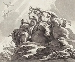 Religions Prints: Story of the Prophet Moses, Moses is taken in his arms by Aaron and Hur
