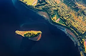Deep Blue Prints: Straight down view of small islet on Krymne Lake