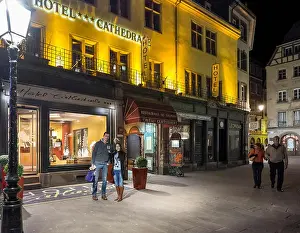 Outsides Prints: Strasbourg, Hotel de la Cathédrale building, people, night, Alsace, France, Europe