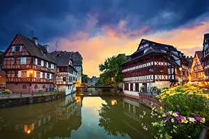 International Prints: Strasbourg. Image of Strasbourg old town during dramatic sunset