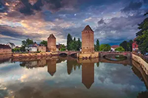 Strasbourg. Image of Strasbourg old town during dramatic sunset