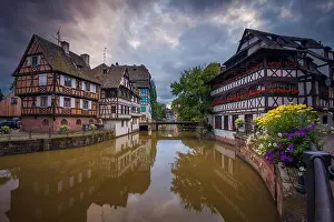 Strasbourg. Image of Strasbourg old town during dramatic sunset