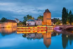 Strasbourg. Image of Strasbourg old town during twilight blue hour