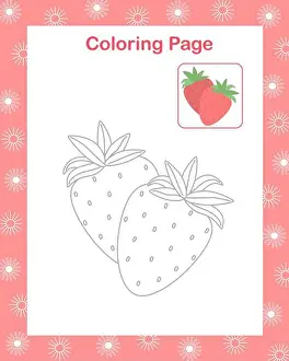 Raining Prints: Strawberry fruit simple cartoon coloring page with sample image vector illustration