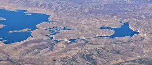 Drainage Prints: Strawberry Reservoir Bay lake aerial drone view from airplane in Fall by Daniels Summit between Heber