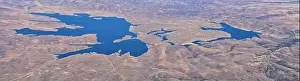 Drainage Prints: Strawberry Reservoir Bay lake aerial drone view from airplane in Fall by Daniels Summit between Heber