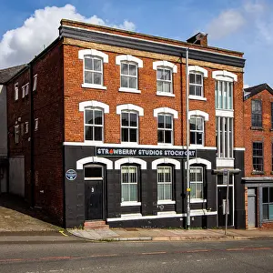 Video Prints: Strawberry Studios Stockport with distinctive black painted brick facade on Waterloo Road