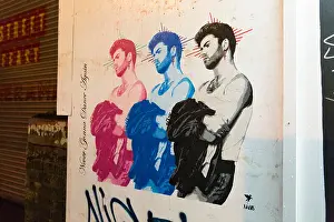 Graffiti Prints: Street art on board in Shoreditch, east London, depicting George Michael