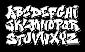 Vintage Print Prints: Street art font. Urban graffiti alphabet