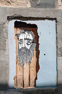 Ribeira Prints: Street Art of Old Man near the corner of Rua da Ponte Nova, Porto, Portugal, Europe