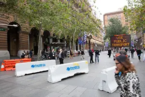 Prevent Prints: street barriers erected in Martin Place as a security measure during Vivid Sydney