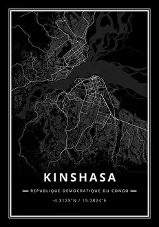 Congo Prints: Street map art of Kinshasa city in Congo RDC - Africa