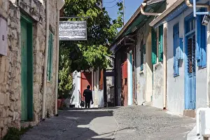 Cyprus Prints: Street in Omodos town in Troodos Mountains on Cyprus island country