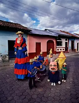 Street performance of a traditional Nicaraguan show called La Gigantona, the Dance of the Giant Spanish Woman