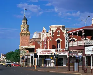 Street Scenes Prints: Street scene including clock tower in the outback gold mining town of Kalgoorlie in Western Australia Australia Pacific
