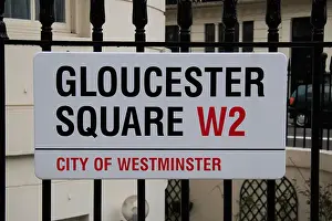 Street Sign Prints: Street sign for Gloucester Square in the City of Westminster, London, UK. March 2009