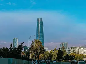 Torre Prints: Street with view of Gran Torre skyscraper, Santiago de ChileSantiago de Chile