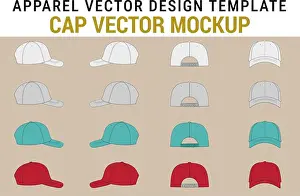 Unisex Prints: Streetwear Blank Baseball Cap Mockup Breathable Hats Vector Bundle Streetwear Technical Draw Hat Mockup Vector Tech