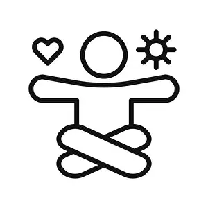 Migraine Prints: stress management icon Black line art vector in black and white outline set collection sign