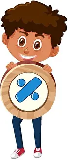 Primary School Prints: Student boy holding basic math symbol or sign cartoon character isolated on white background illustration