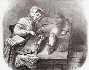 A student dissecting a leg at the Medical College for Women on East Twelfth Street and Second Avenue, New York, USA