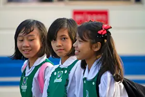 Students wearing school uniforms in (Rangoon) Yangon, (Burma) Myanmar
