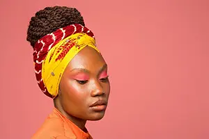Braids Prints: Studio portrait of stylish young woman wearing turban