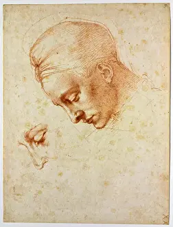 Allegory And Literature Prints: Study to the head of Leda, ca 1530. Artist: Buonarroti, Michelangelo (1475-1564)