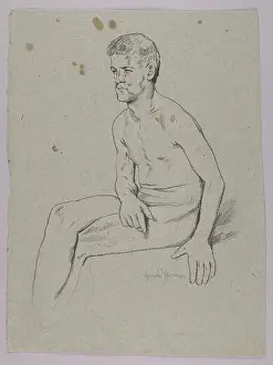 Lifelike Prints: Study of a seated male figure with legs crossed on another leg by Hans Thoma (1839-1924)