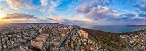 Varna Prints: Stunning aerial panoramic view of the sky with colorful clouds over the city of Varna
