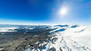 Mountain White Prints: Stunning aerial view of the mountain ranges on a winter sunny frosty day