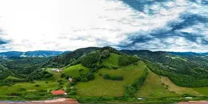 Cropland Prints: Stunning beautiful aerial view of the Vosges mountain range in Alsace. France