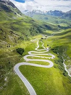 Hairpin Prints: The stunning hairpin bend section of the Julier Pass in Switzerland from a drone