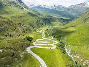 Hairpin Prints: The stunning hairpin bend section of the Julier Pass in Switzerland from a drone
